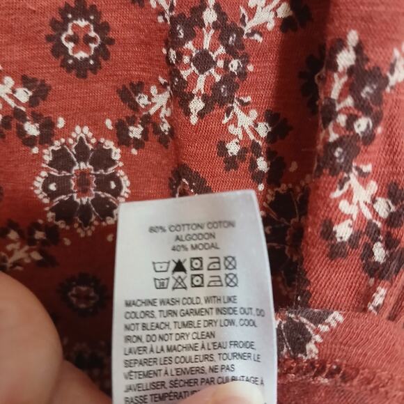 Lucky Brand Top Womens Sz S Small Rust Orange Fall Paisley Western Print Stripe - Picture 5 of 6